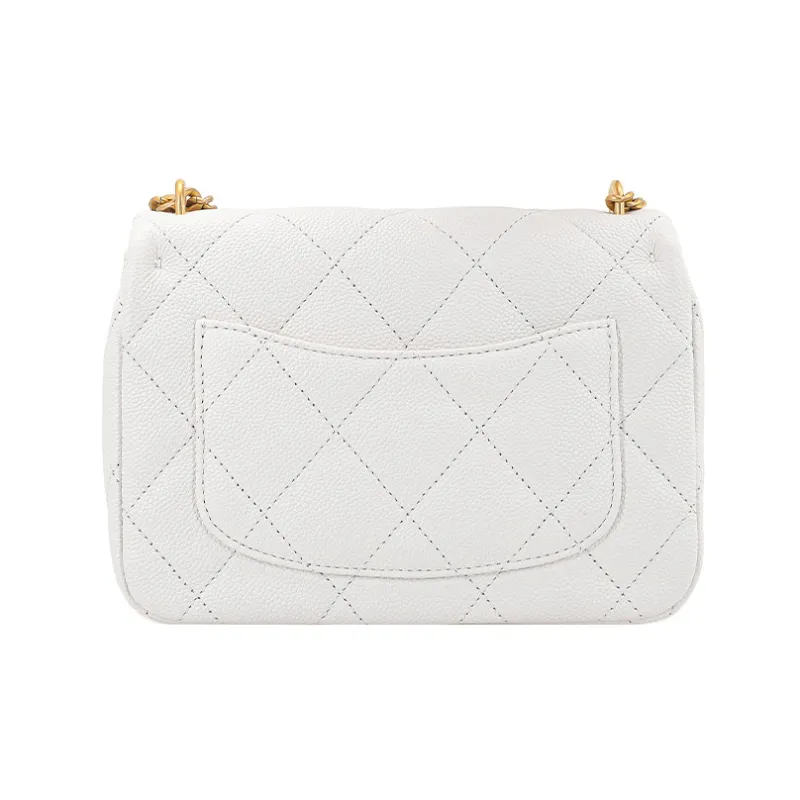 CHANEL Grain Embossed Cow Leather Flap Bag, Shoulder Bag, Crossbody Bag Medium Size Women's White-2