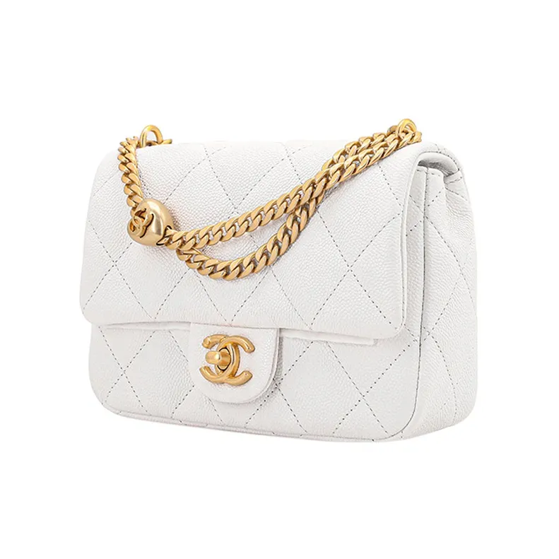 CHANEL Grain Embossed Cow Leather Flap Bag, Shoulder Bag, Crossbody Bag Medium Size Women's White-1