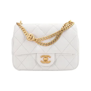 CHANEL Grain Embossed Cow Leather Flap Bag Shoulder Bag Crossbody Bag Medium Size Women's White