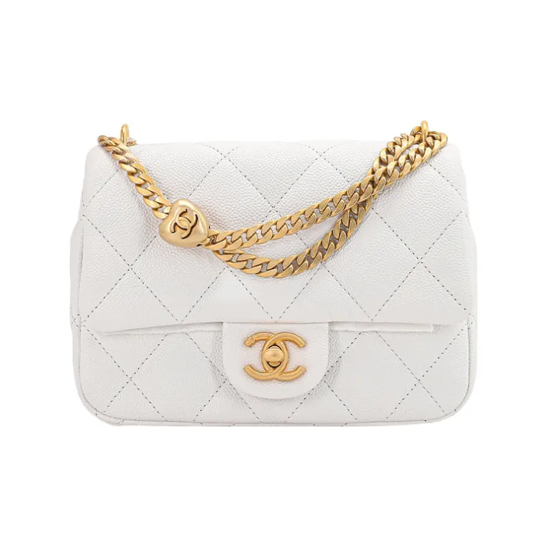 CHANEL Grain Embossed Cow Leather Flap Bag, Shoulder Bag, Crossbody Bag Medium Size Women's White-0