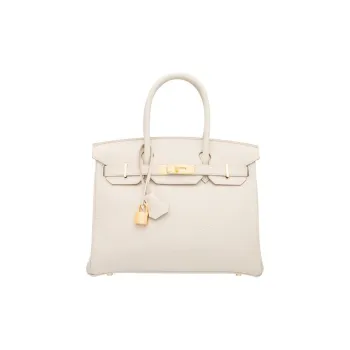 HERMES Birkin TC Leather Cow Leather Birkin Bag Handbags Women's 8L Beton Glacier White