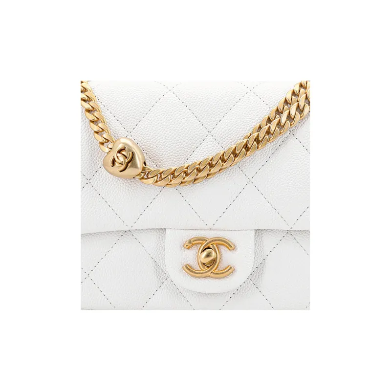 CHANEL Grain Embossed Cow Leather Flap Bag, Shoulder Bag, Crossbody Bag Medium Size Women's White-4
