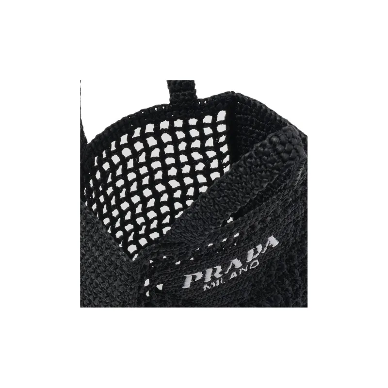 PRADA Raffia One Shoulder Handbag Women's Black-4