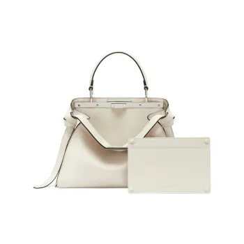 FENDI Peekaboo ISeeU Cow Leather Shoulder Bag Crossbody Bag Handbag Medium Size Women's White