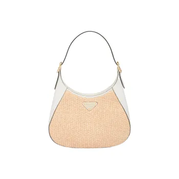 PRADA Straw Woven Fabric With Leather Handbag, Shoulder Bag Women's