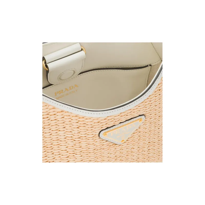 PRADA Straw Woven Fabric With Leather Handbag, Shoulder Bag Women's-3