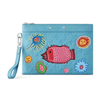 LOUIS VUITTON Yayoi Kusama Collaboration Pochette To Go Leather Clutch Regular Men's Blue