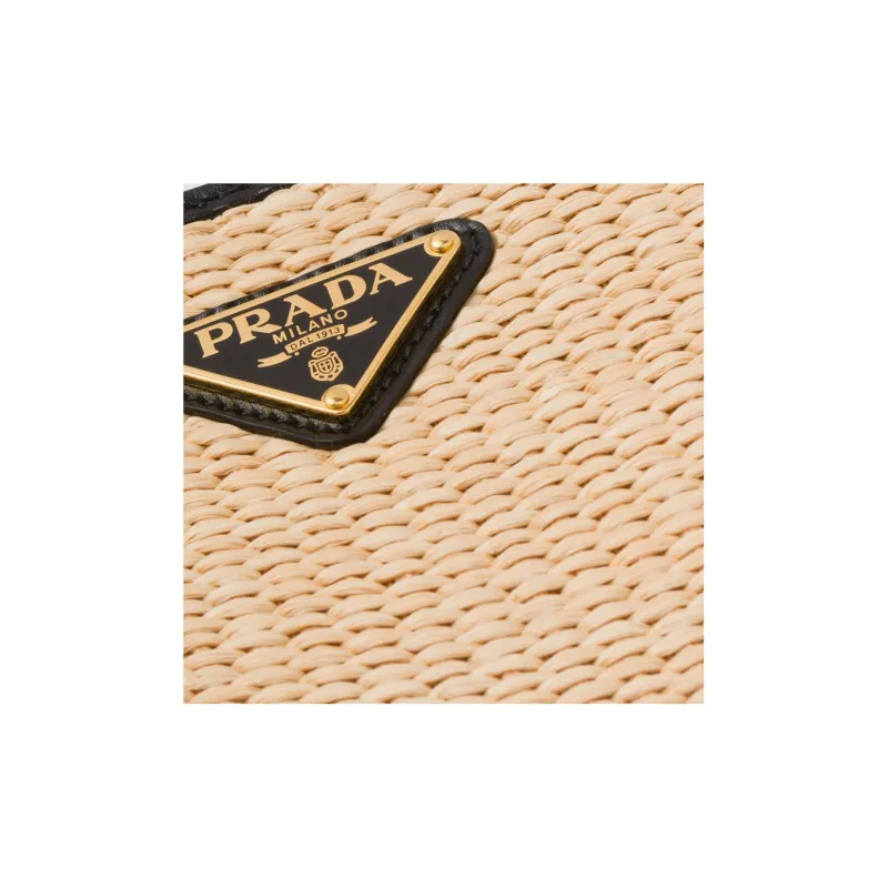PRADA Straw Woven Fabric With Leather Handbag, Shoulder Bag Women's-3