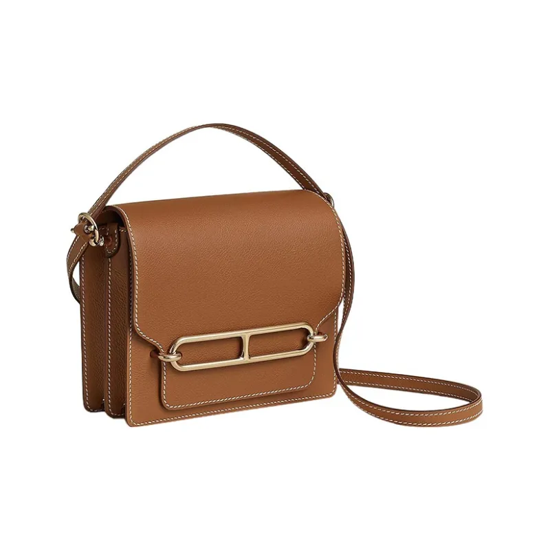 HERMES Roulis Evercolor Calfskin Pig Nose Shoulder Bag, Crossbody Bag Mini Women's 37 Gold Brown-2