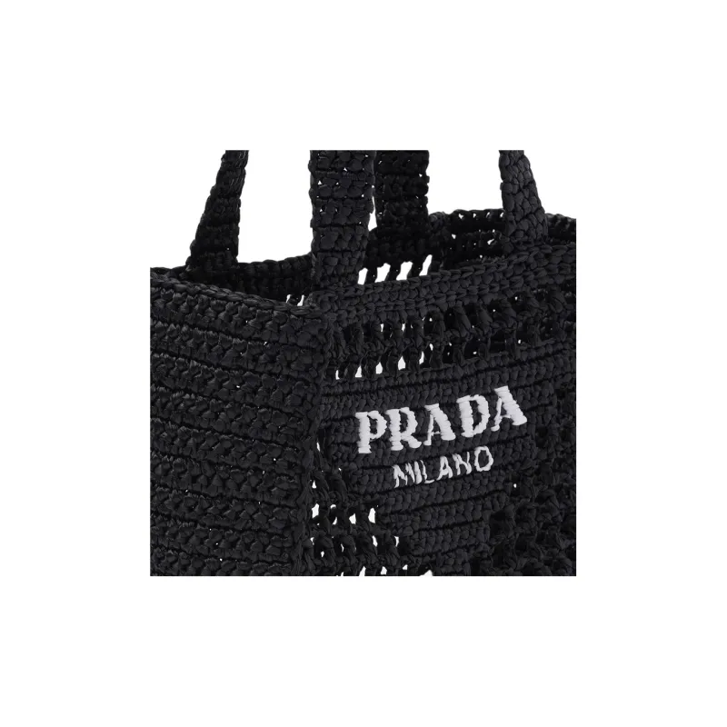 PRADA Raffia One Shoulder Handbag Women's Black-3