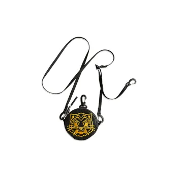 MYBRANDORIGINAL Top Grain Cow Leather Earphone Case With Decorative Coin Purse And Key Pouch Mini Unisex Black