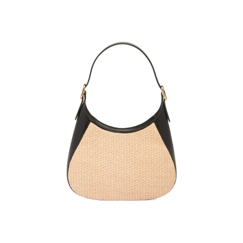 PRADA Straw Woven Fabric With Leather Handbag, Shoulder Bag Women's-2