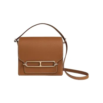 HERMES Roulis Evercolor Calfskin Pig Nose Shoulder Bag, Crossbody Bag Mini Women's 37 Gold Brown