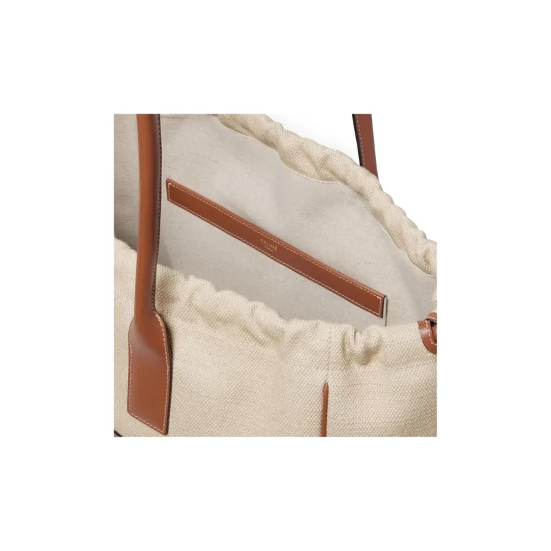 CELINE Cabas Fabric With Calfskin Trim Tote Bag Shopping Bag Shoulder Bag Handbag Regular Women's Natural/Tan-3