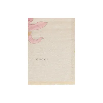 GUCCI Flora Print Jacquard Raw-Cut Edge Shawl
