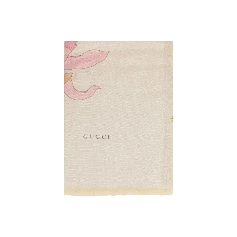 GUCCI Flora Print Jacquard Raw-Cut Edge Shawl-0