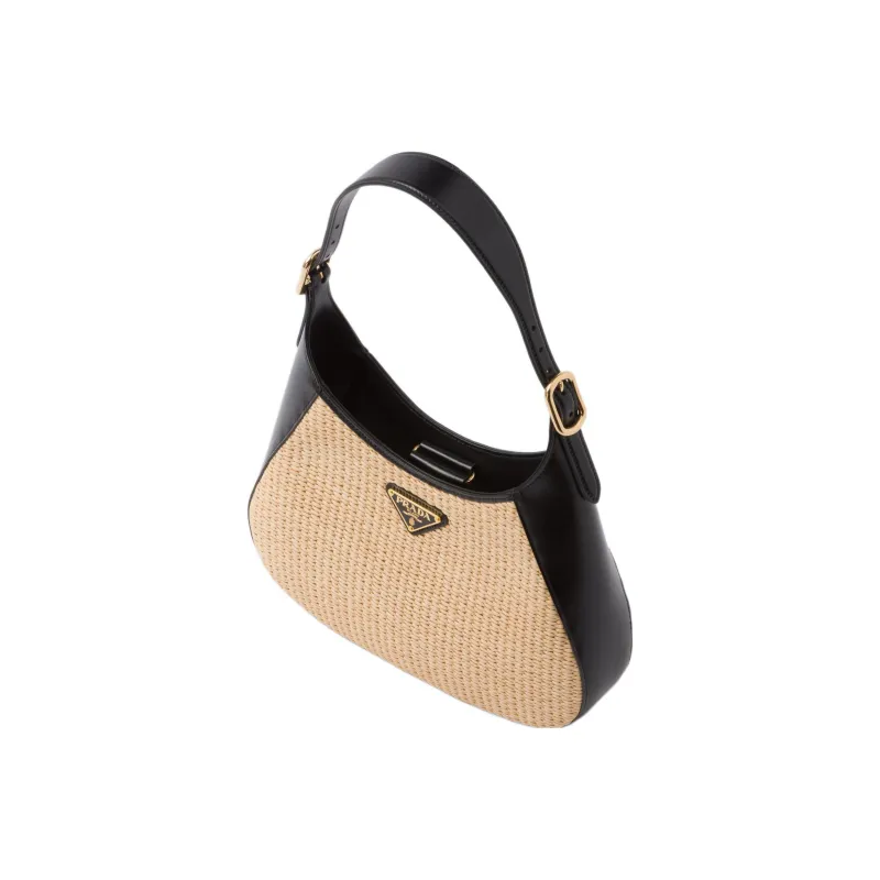 PRADA Straw Woven Fabric With Leather Handbag, Shoulder Bag Women's-1