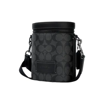 COACH Barrel Cow Leather Patchwork With Artificial Leather Shoulder Bag Crossbody Bag Small Size Men's Black