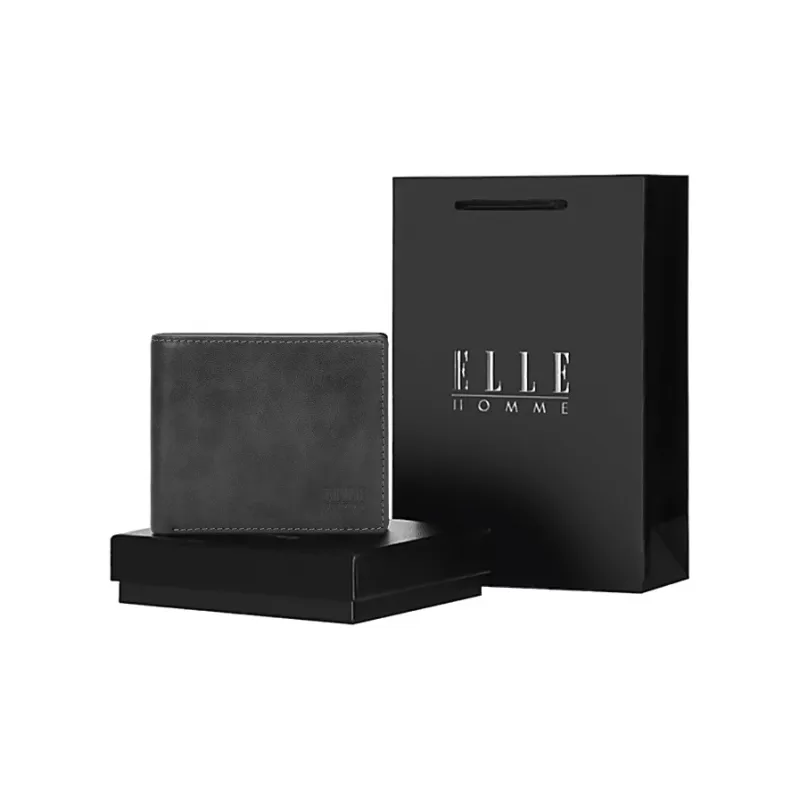 ELLE HOMME Cow Leather Ticket Clip Wallet Small Size Men's Black-0