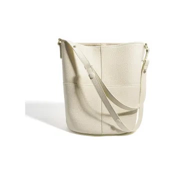 DEERE JACK Top Grain Litchi Grain Cow Leather Shoulder Bag Tubas Women's White/Dark Coffee/Light Gray
