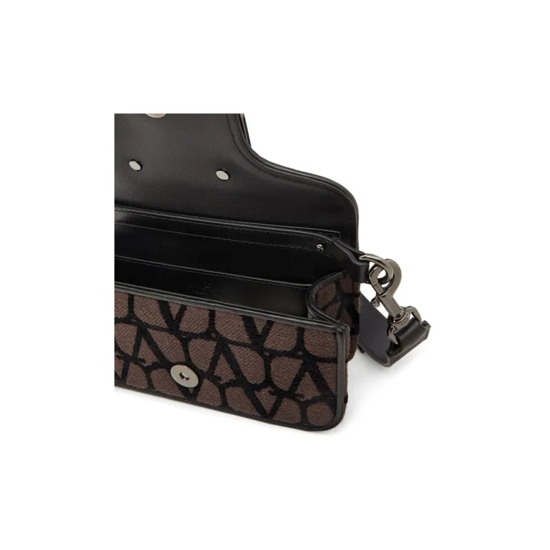 Valentino Leather With Fabric Handbag Shoulder Bag Unisex Black-5
