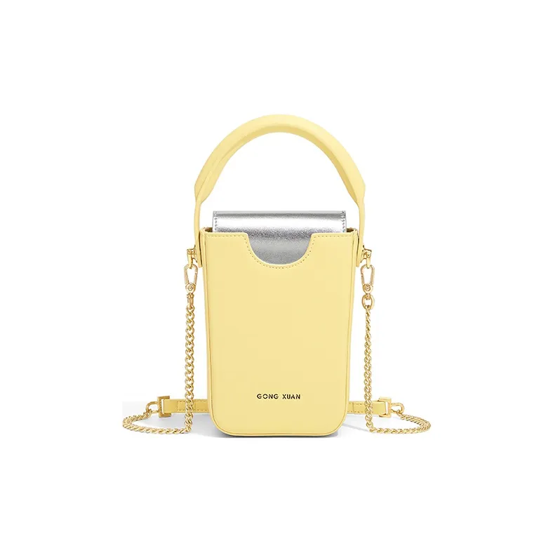 Gong Xuan Cow Leather Shoulder Bag, Crossbody Bag With Cell Phone Pouch Trumpets Women's Sunlight Yellow-0