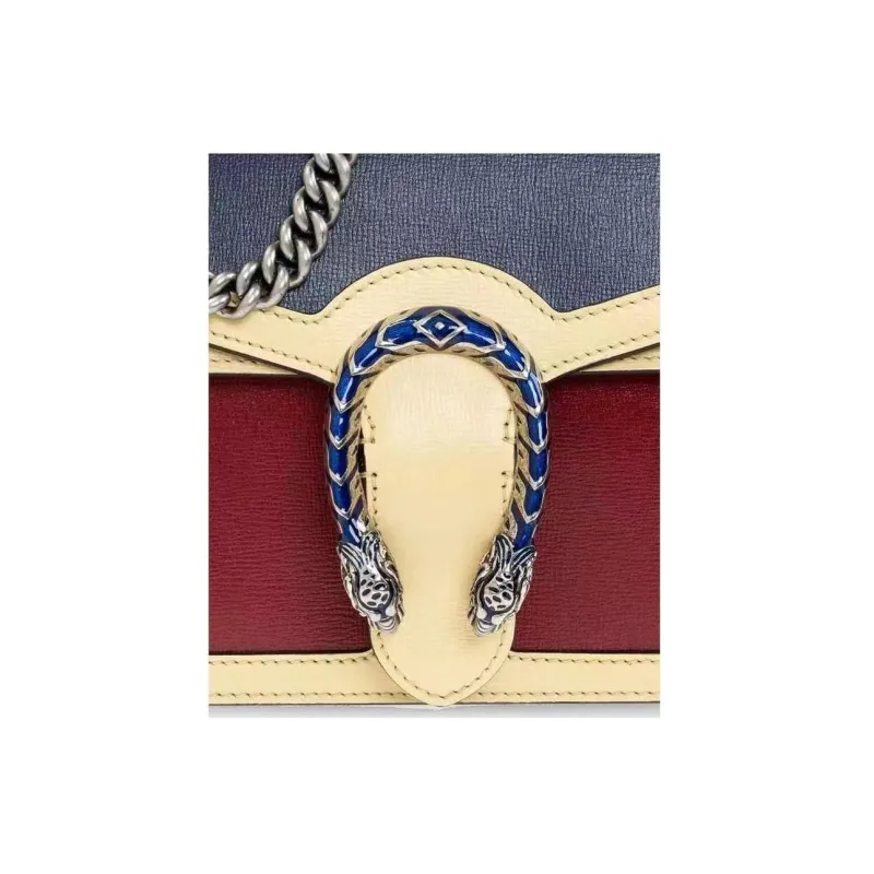 GUCCI Cow Leather Chain Bag Portable Crossbody Bag Shoulder Bag Women's Blue & Red & Beige-3