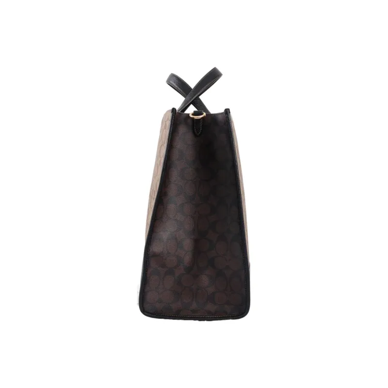 COACH Dempsey Canvas With Leather Tote Bag, Shopping Bag, Crossbody Bag, Handbag Tubas Unisex Brown-2