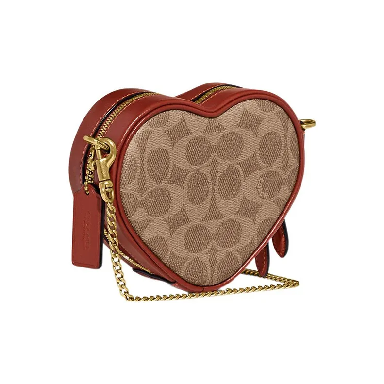 COACH Heart Artificial Leather Chain Bag, Shoulder Bag, Crossbody Bag Mini Women's Brown & Rusty-1