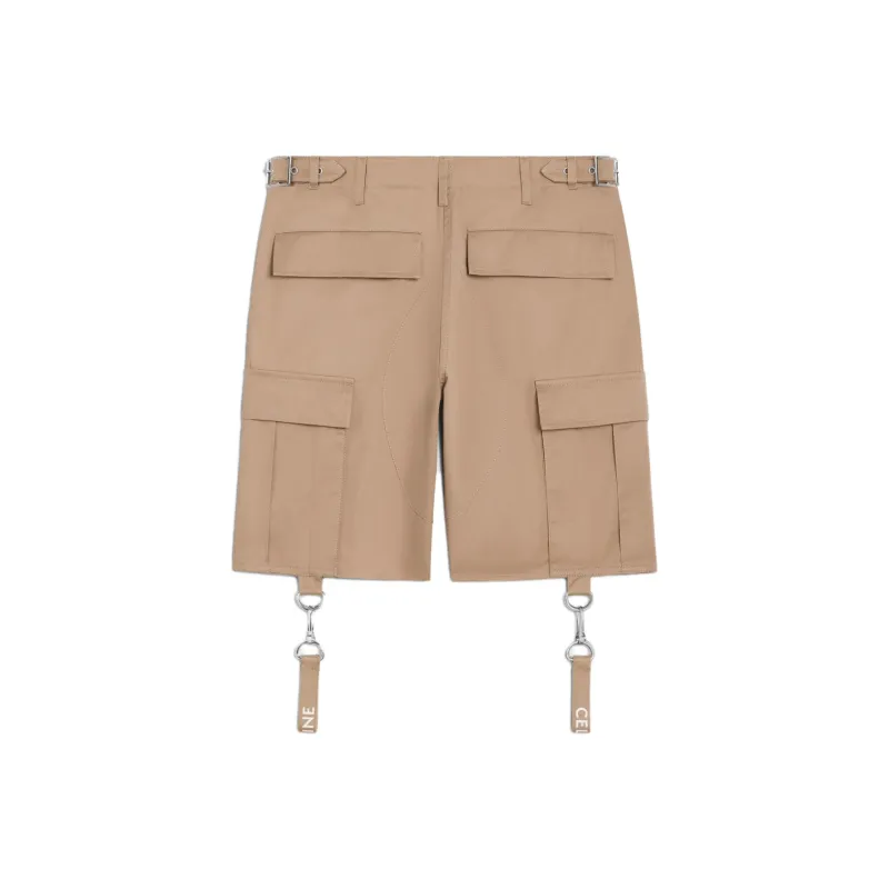 CELINE Cotton Linen Shorts With CELINE Straps-1