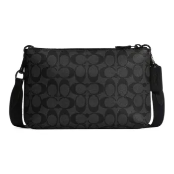 COACH Everett Coated Canvas With Calfskin Shoulder Bag, Crossbody Bag Large Size Men's Black Gray