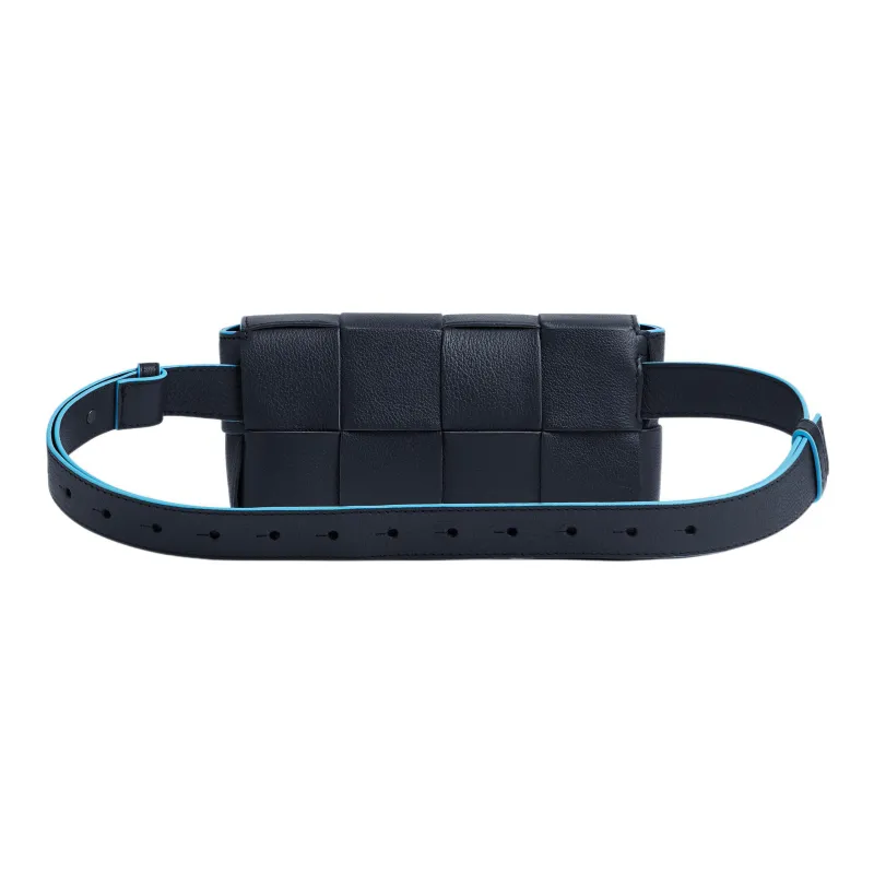 Bottega Veneta CASSETTE Pillow Bag Cow Leather Fanny Pack Mini Men's Black & Blue-3