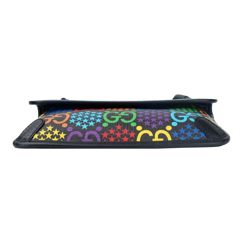 GUCCI Canvas With Leather Sling Bag Fanny Pack Unisex Black/Multicolor-4