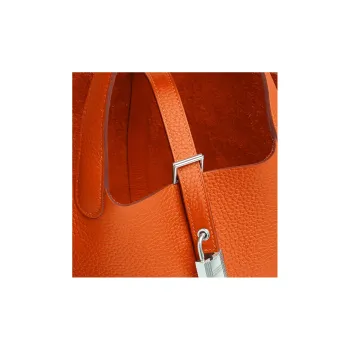 HERMES Picotin Lock Clemence Bullock Leather Basket Bag, Bucket Bag, Handbag 18 Women's 9J Feu Flame Orange