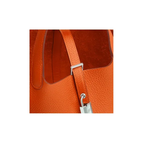 HERMES Picotin Lock Clemence Bullock Leather Basket Bag, Bucket Bag, Handbag 18 Women's 9J Feu Flame Orange