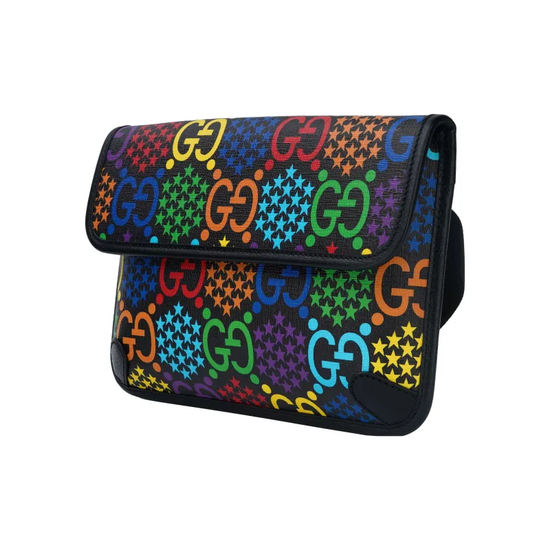 GUCCI Canvas With Leather Sling Bag Fanny Pack Unisex Black/Multicolor-1