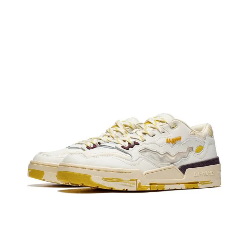 LiNing 001 BTC Btc Prm Anti Slip Wear Resistant Low Top Skateboard Shoes Men's White Yellow-2