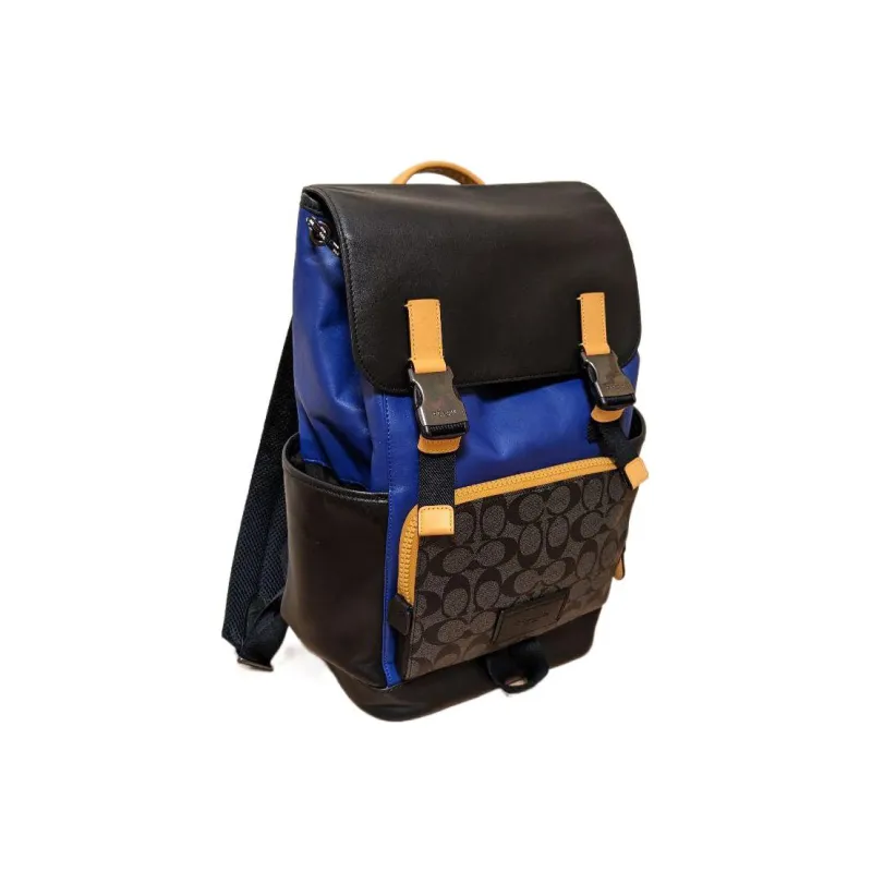 COACH Track Canvas With Leather Backpack Large Size Men's Black & Blue-3