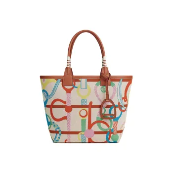 HERMES Steeple Canvas With Swift Leather Handbag Women's Copper Red/Lime/Light Beige/Beige/Gold