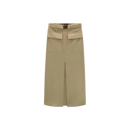 ZARA Casual Long Skirts Women's Light Khaki