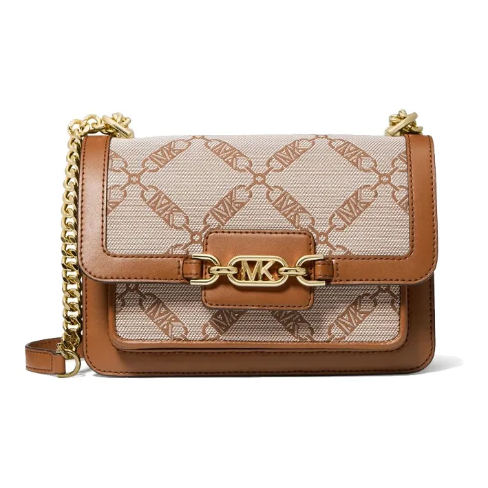 MICHAEL KORS Heather Jacquard Shoulder Bag, Crossbody Bag Tubas Women's Cow Leather Brown-0