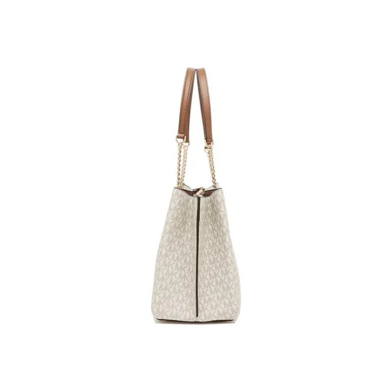 MICHAEL KORS Teagen Canvas Handbag Shoulder Bag Women's Vanilla White & Brown-4