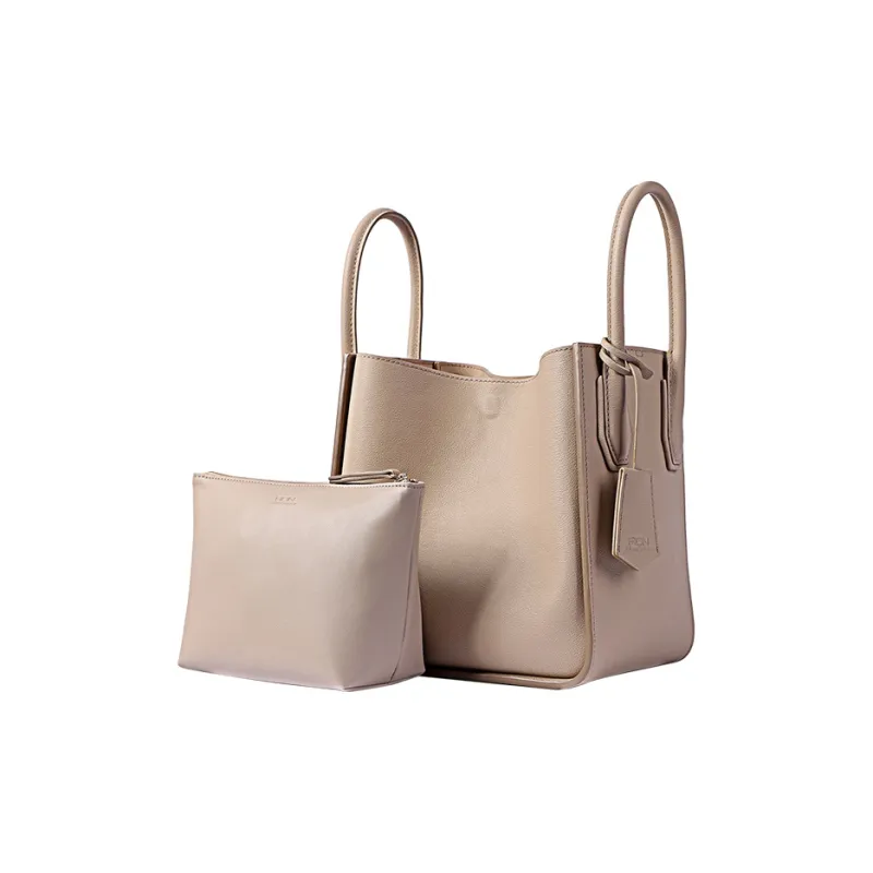 FION Cow Leather Bucket Bag Medium Size Women's Black, White Cream Apricot-0