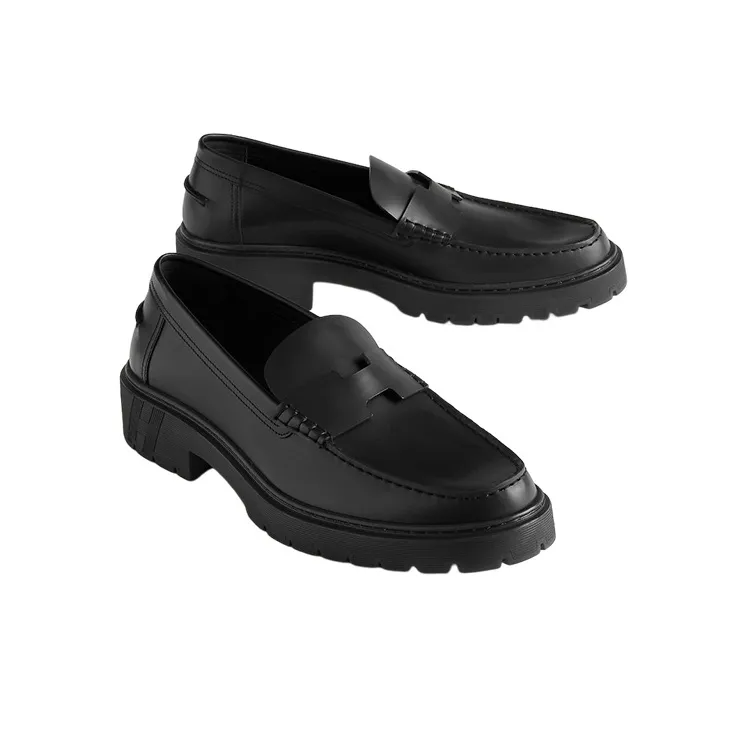 HERMES Gentle Loafers Men's Black-3