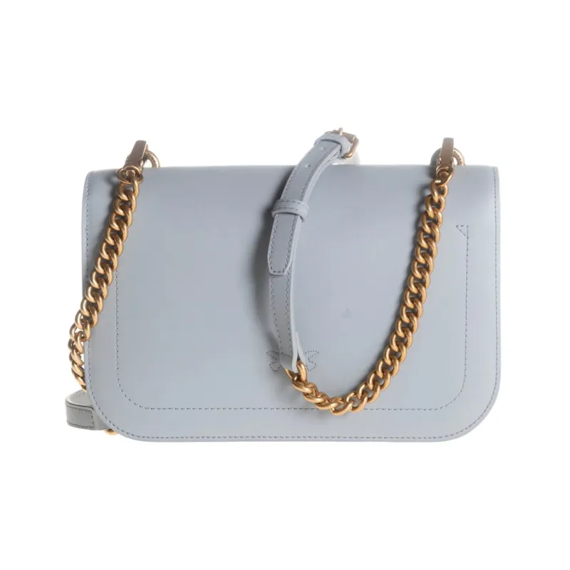 PINKO Cow Leather Shoulder Bag, Crossbody Bag Trumpets Women's Blue-3
