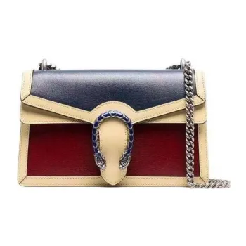 GUCCI Cow Leather Chain Bag Portable Crossbody Bag Shoulder Bag Women's Blue & Red & Beige