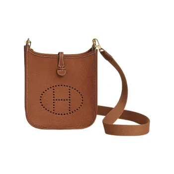 HERMES Cow Leather Shoulder Bag Crossbody Bag Mini Women's Light Yellow Umber/Gold Brown