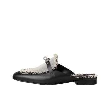 HERMES Abrasion Resistant Closed Toe Slippers Women's Black White