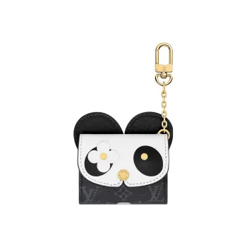 LOUIS VUITTON Coated Canvas With Leather Earphone Case Unisex Black/White