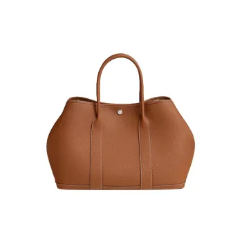 HERMES Garden Party Negonda Calfskin Herringbone Canvas Lining Garden Bag Handbag Small Size Unisex 37 Gold Gold Brown